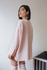 RUBAKHA oversized silk shirt with a side opening and a drape